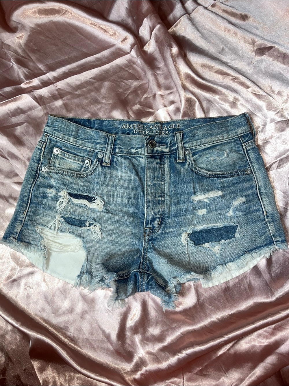 American Eagle Outfitters Ripped Light Blue Denim Shorts